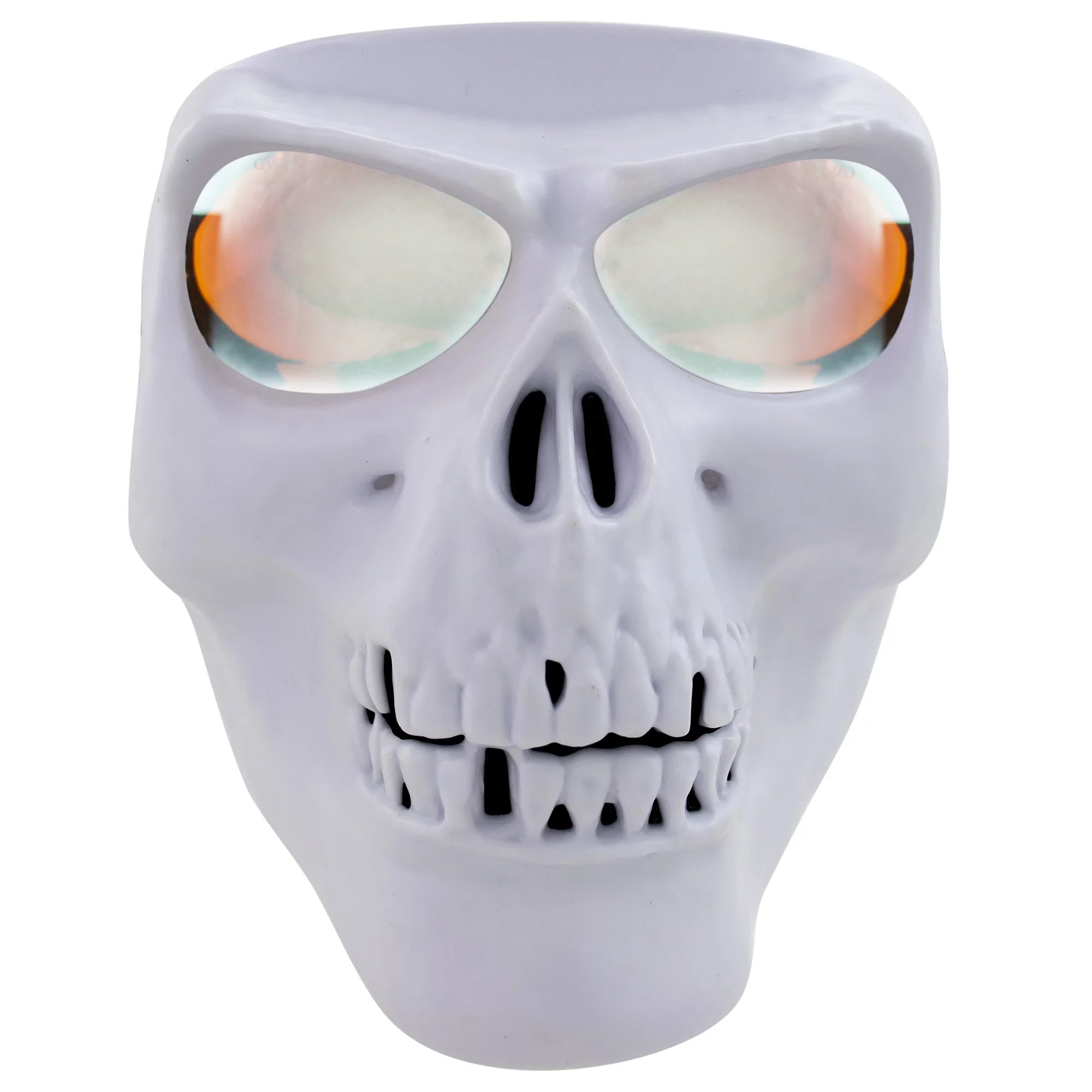 Global Vision Skull Mask Motorcycle Riding Goggles Full Face Coverage White Frame w/ Clear Red Coated Mirror  Lenses