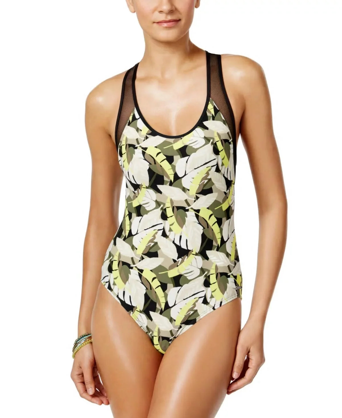 Vince Camuto Womens Black Printed Racerback One-Piece Swimsuit, 14