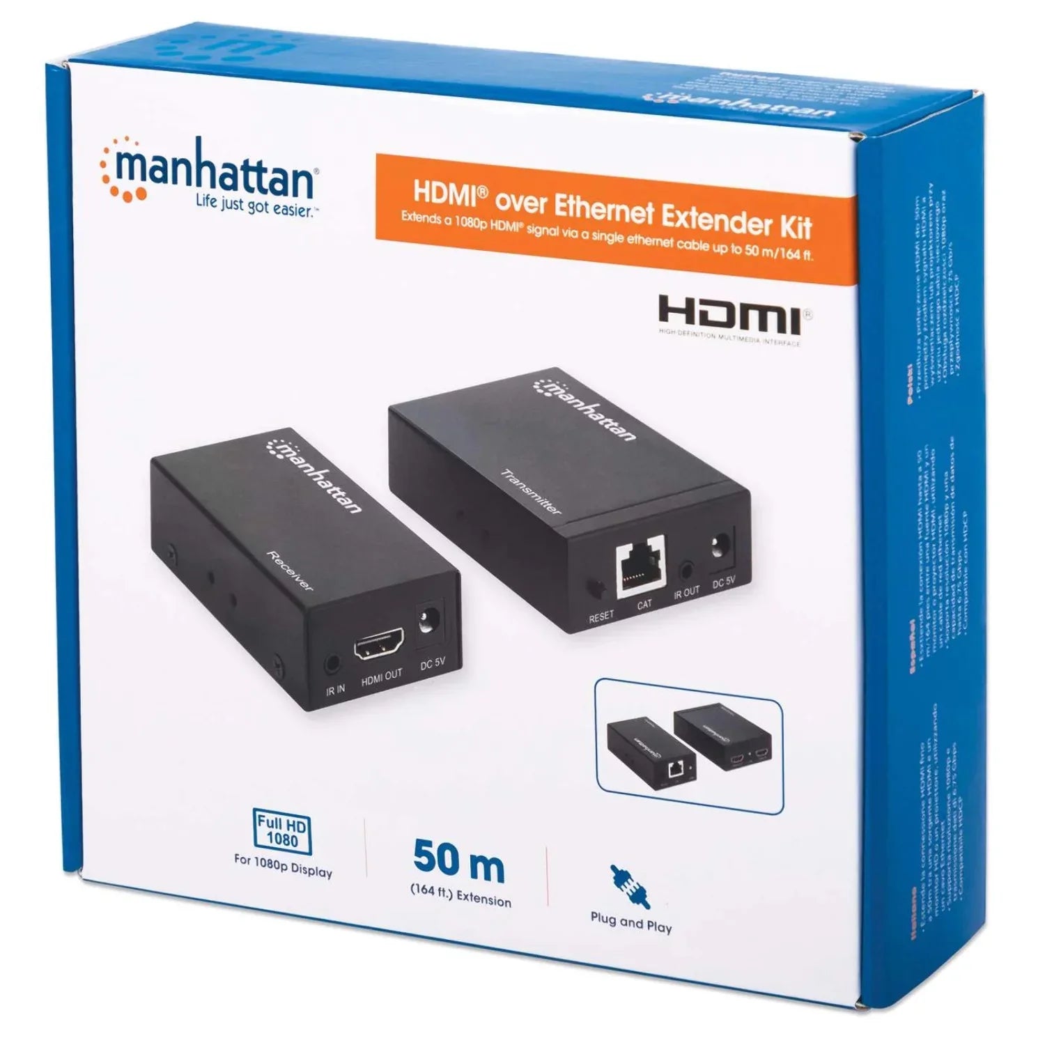 Manhattan 1080p  over Ethernet Extender Kit Up to 164 ft. with Single Cat6 Cable and  support