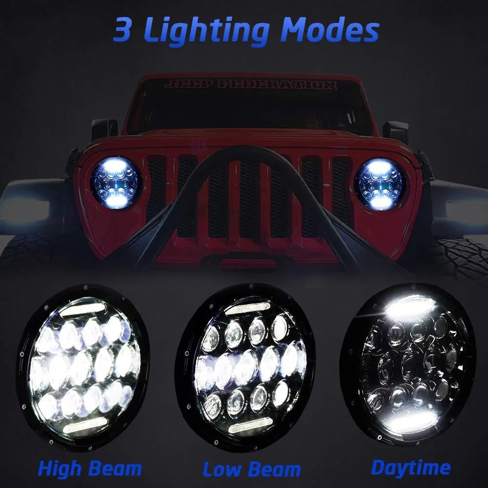 7 Inch  Halo Headlights for Jeep Wrangler      Hi/Lo Beam with  Angel Eyes 2PCS