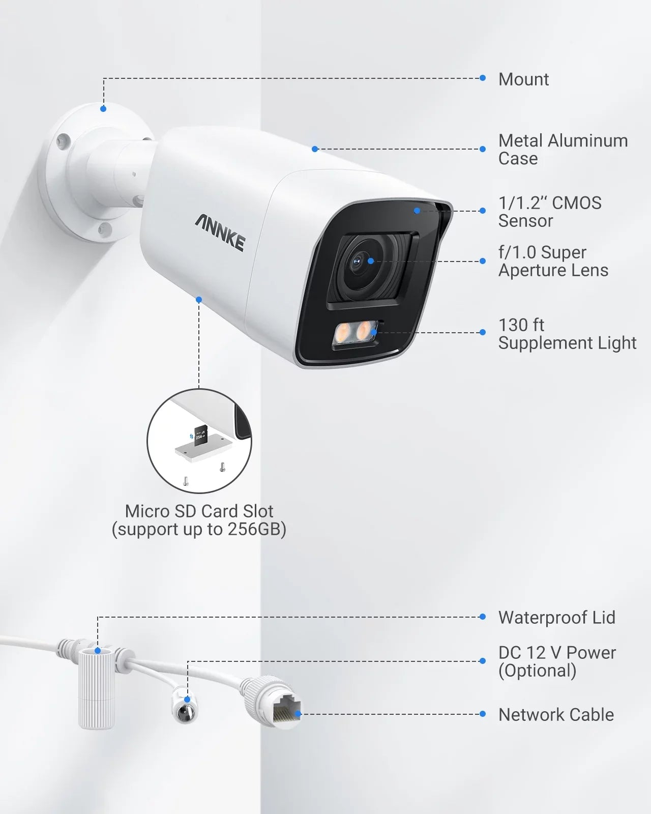 4K Ultra  Poe  Security Camera with True Full Color Night Vision Human Vehicle Detection Supplement Light