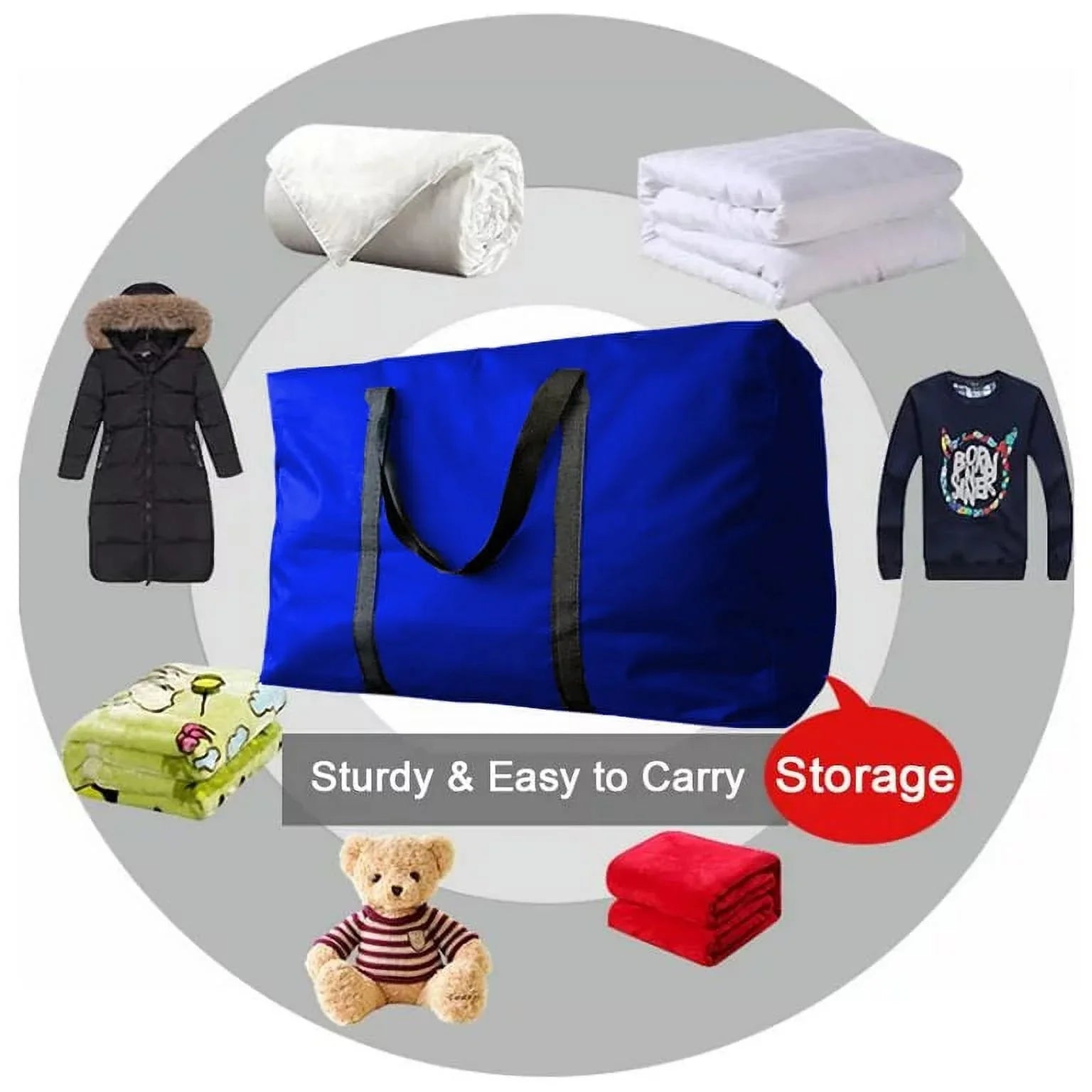 Sherry Extra Large Storage Bags Heavy Duty Moving Bags, Backpack Straps Strong Handles & Zippers，Alternative to Moving Boxes, Packing & Moving Supplies, Blue（4 Pack）