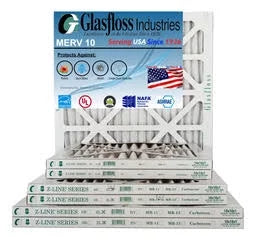Glasfloss 22x22x1 -  10 -Qty:6 - Furnace Air Filter - Made in  (Actual Size: 21.5 x 21.5x7/8 inch)