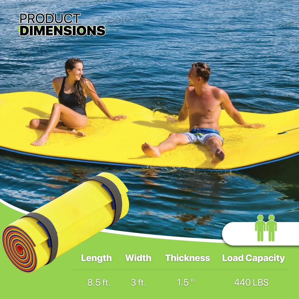 Magshion 9' x 3' Water Floating Mat, 3-Layer Tear-Resistant  Foam Water Floating Pad Lily Pad for Pool Lake River Ocean Outdoor Water Activities, Yellow