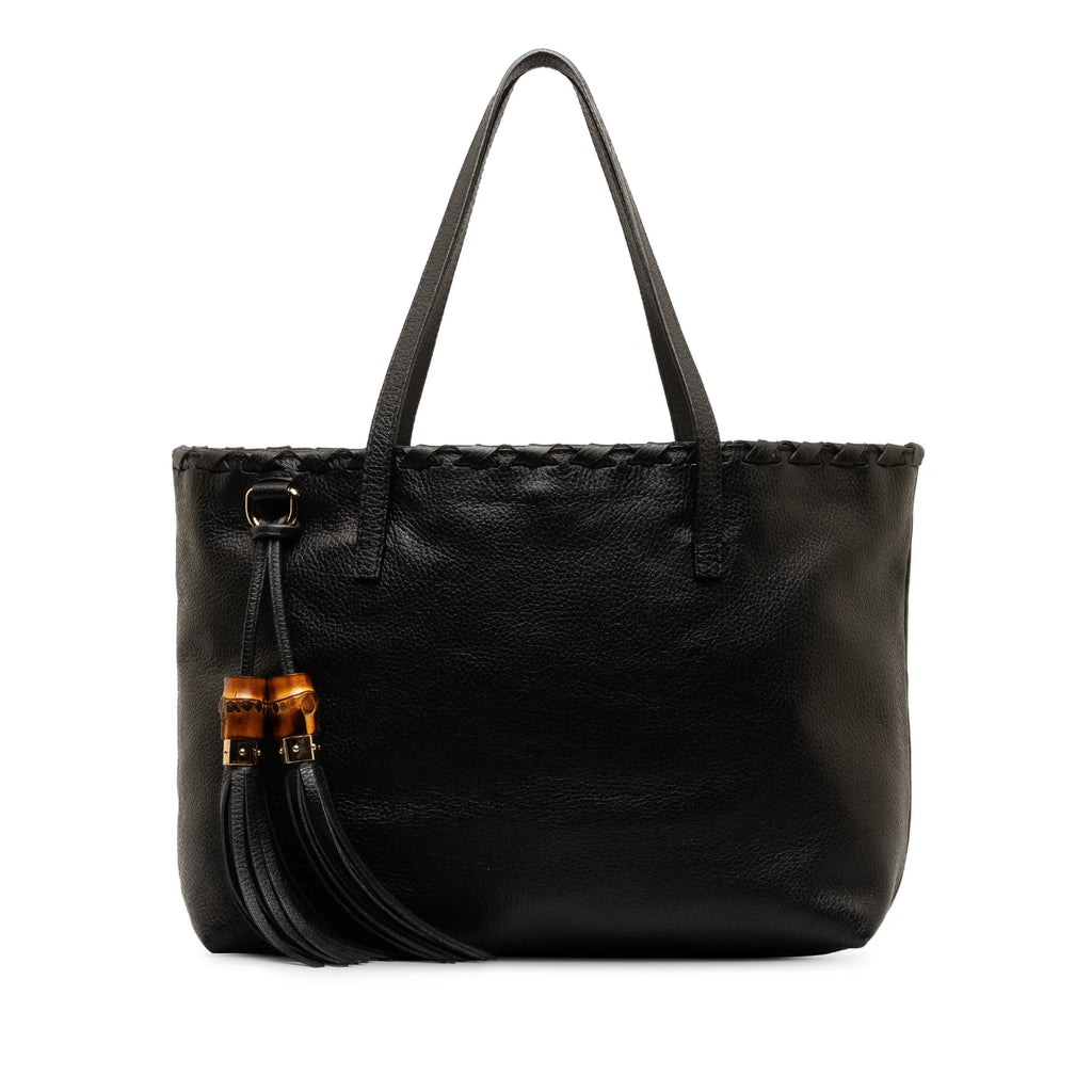 Pre-Owned Authenticated Gucci Bamboo Tassel Tote Calf Leather Black Tote Bag Unisex (Good)