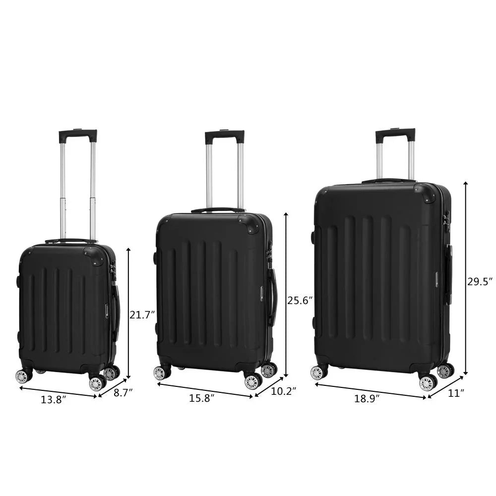 Winado 3 Pcs  Luggage Travel Set Bag Trolley Suitcase Black