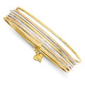 Beautiful 14K w/Dangle Heart Tri-color Set of 7 Textured Slip-on Bangles