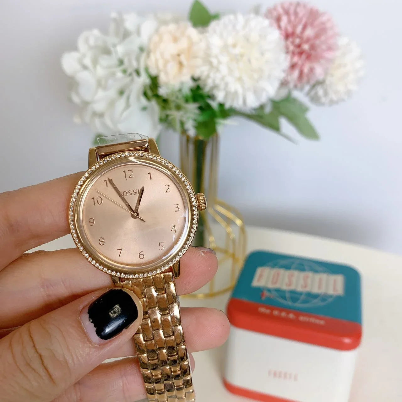 Fossil  Reid Three-Hand Rose Gold-Tone Stainless Steel Watch