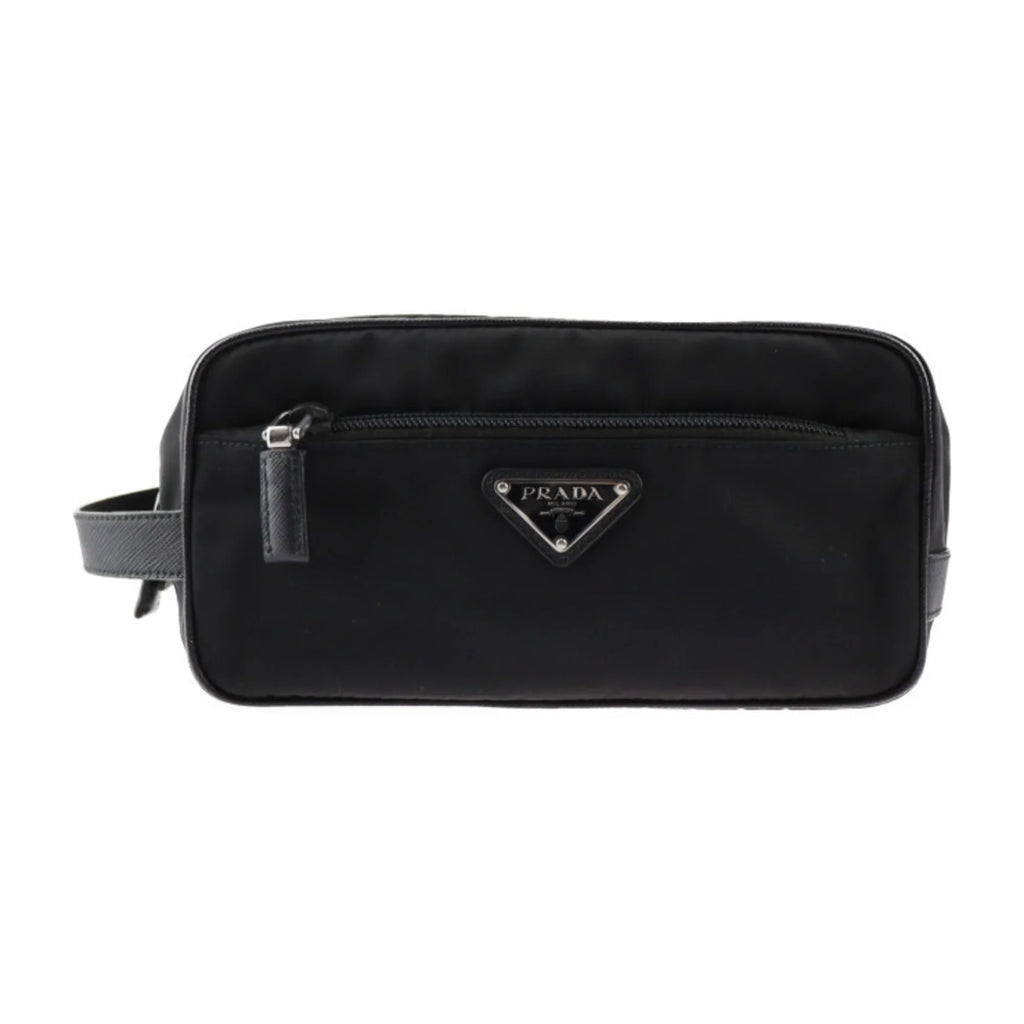 Pre-Owned  Prada second bag 2NA819 nylon leather black silver hardware clutch handbag triangle logo (Good)
