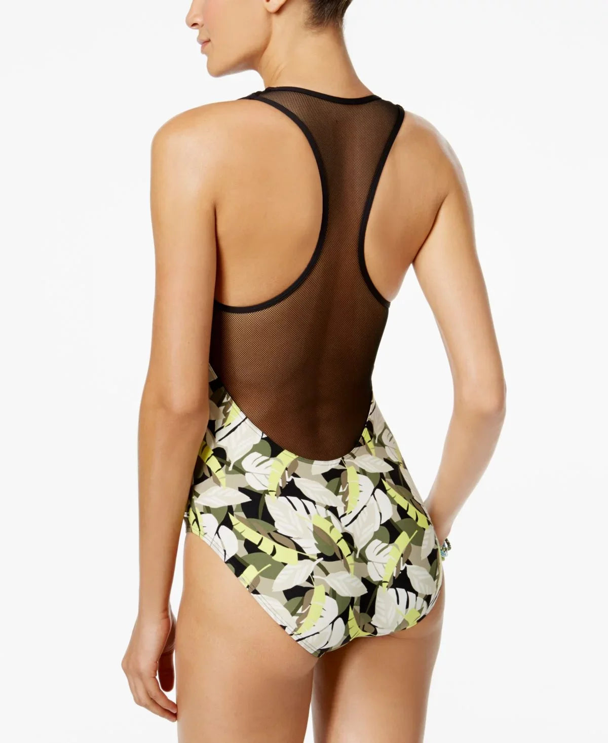 Vince Camuto Womens Black Printed Racerback One-Piece Swimsuit, 14