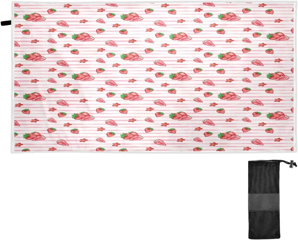 Bestwell Red Strawberry Pink  Beach Towel Oversized Towel Blanket, Thin Lightweight Microfiber Sand Free Quick Dry Towel, 30”” Multipurpose Pool Bath Yoga Swim Shower Towel