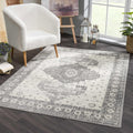Marash Collection Goksun Persian Traditional Living Room, Bedroom, Indoor Area Rug - Oriental Medallion Pattern - Boho Vintage Distressed - Grey, Beige - 7'10"  10'