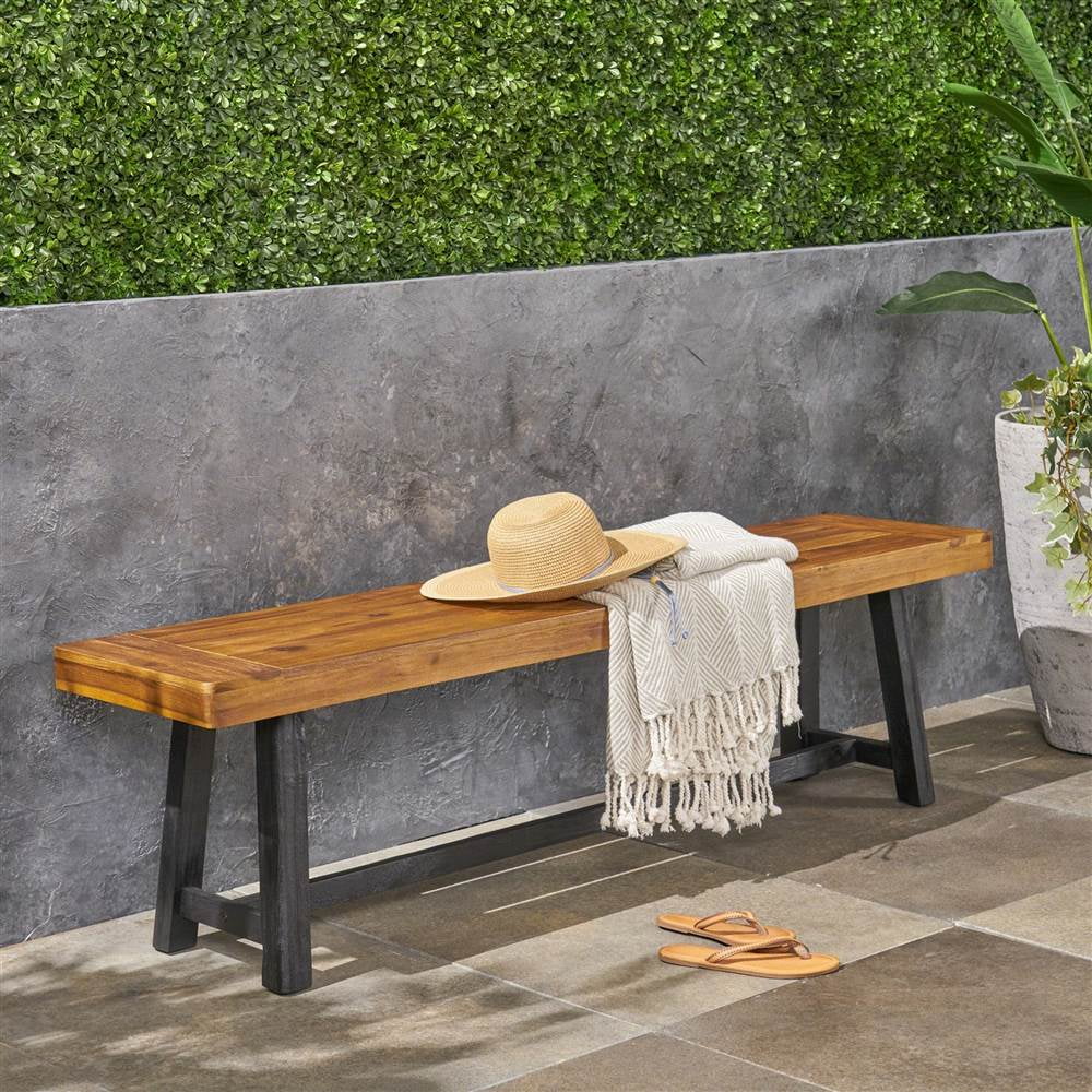 Raphael Outdoor Bench in Sandblast Teak and Black