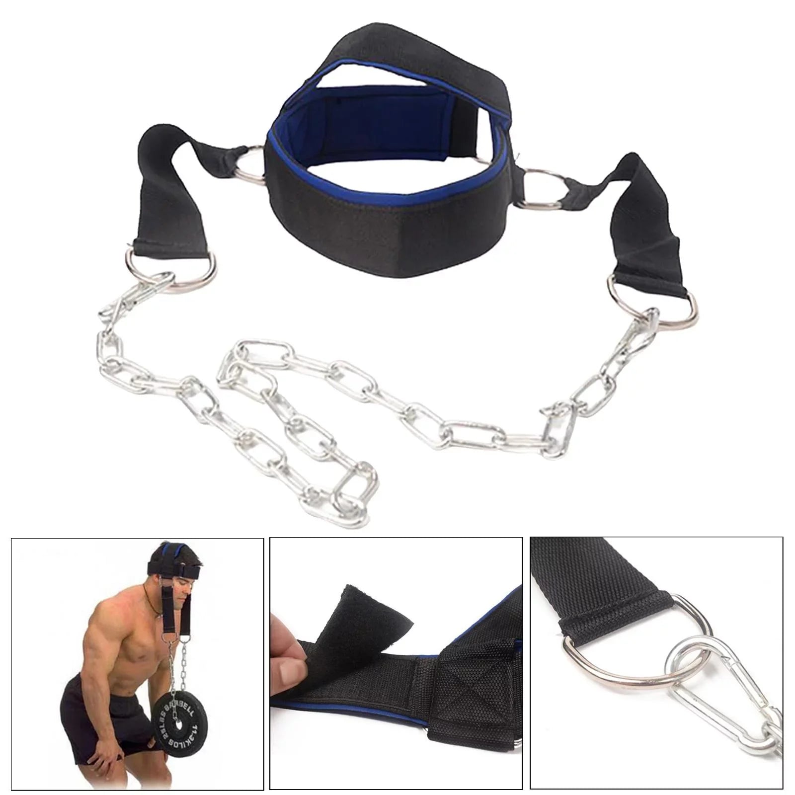 Head Harness Neck Strength Head Strap Weight Lifting Exercise Fitness Belt Workout for Boxing  Strong Neck Steel Chain Exerciser Strengthener