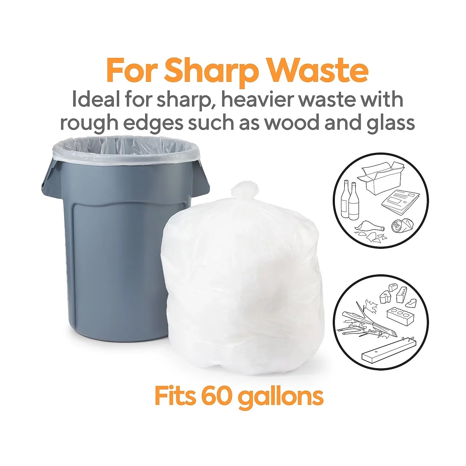 Coastwide Professional 55-60 Gallon Industrial Trash Bag 38" x 58" Low Density 1.3 mil Clear 100