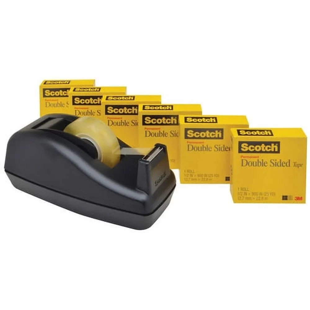 Scotch Permanent Double-Sided Tape - 1/2 25 yd Length x 0.50" Width - 1" Core - Dispenser Included - Desktop Dispenser - 6 / Pack - Clear
