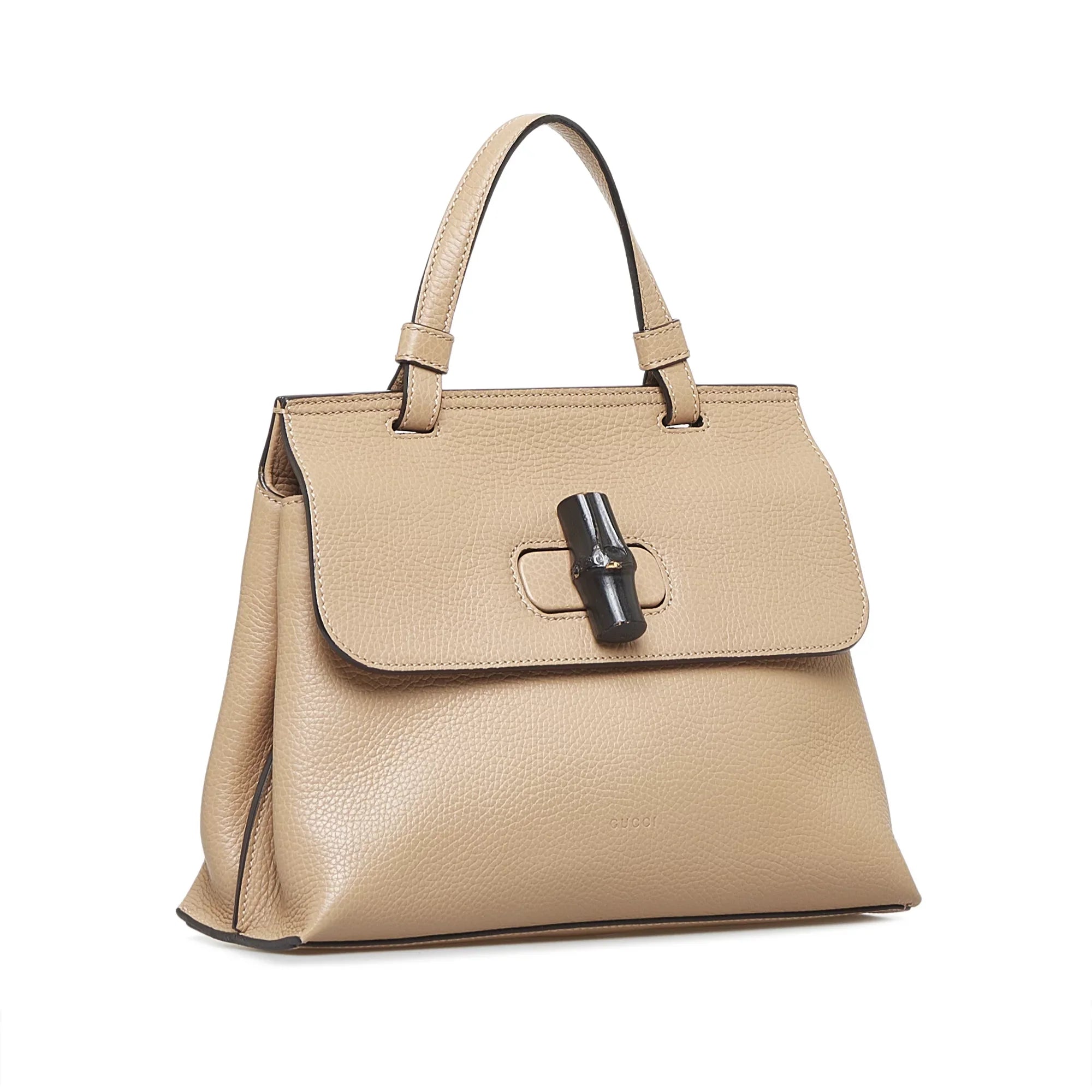 Pre-Owned Authenticated Gucci Medium Bamboo Daily Calf Leather Brown Satchel Unisex (Good)