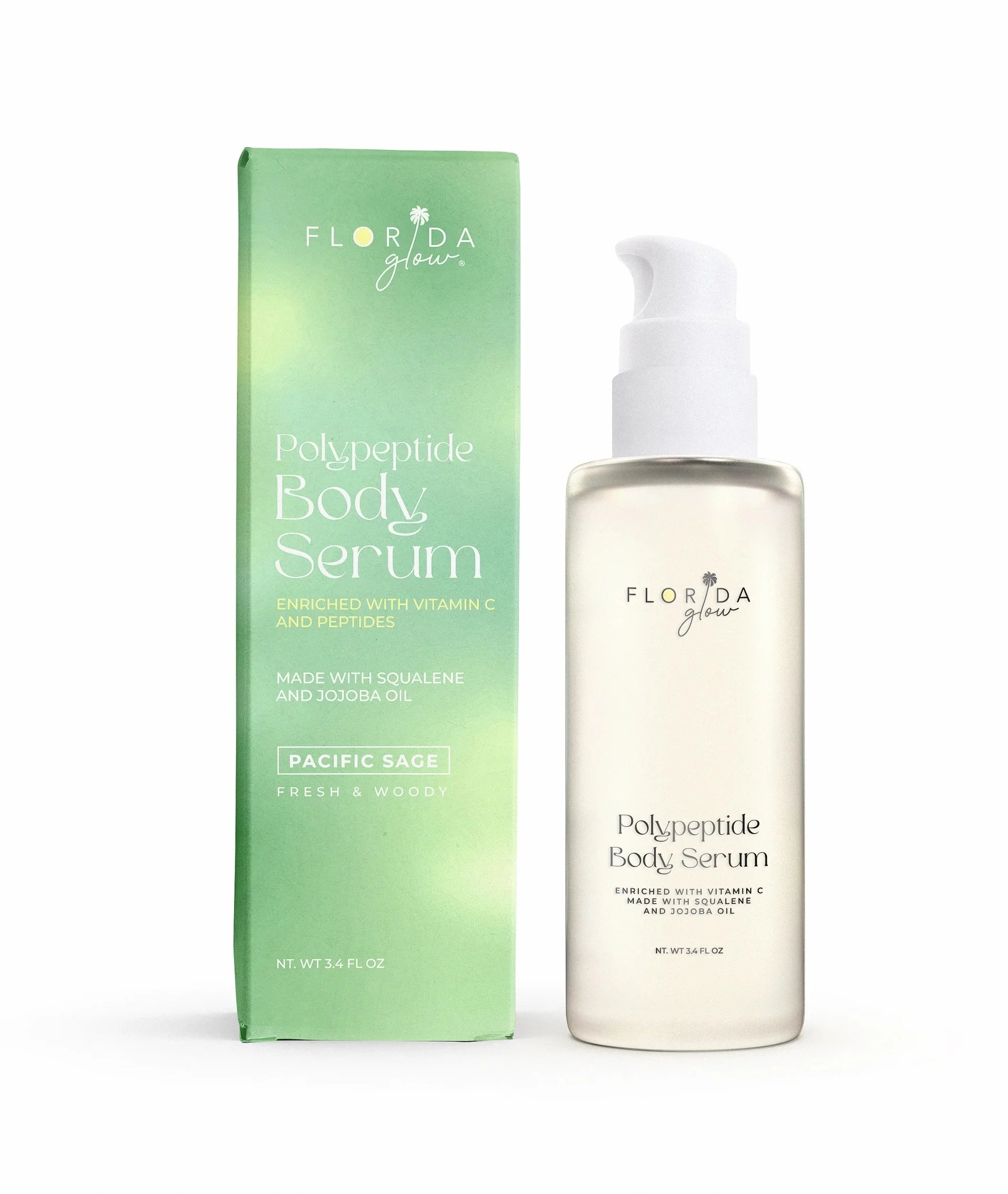 Florida Glow Polypeptide Collagen Boosting Serum | Body Oil Skincare For Glow Dry Skin | Moisturizer for Women & Men Enriched With Vitamin , Squalene, Jojoba Oil - Pacific Sage Scent - 3.6fl Oz