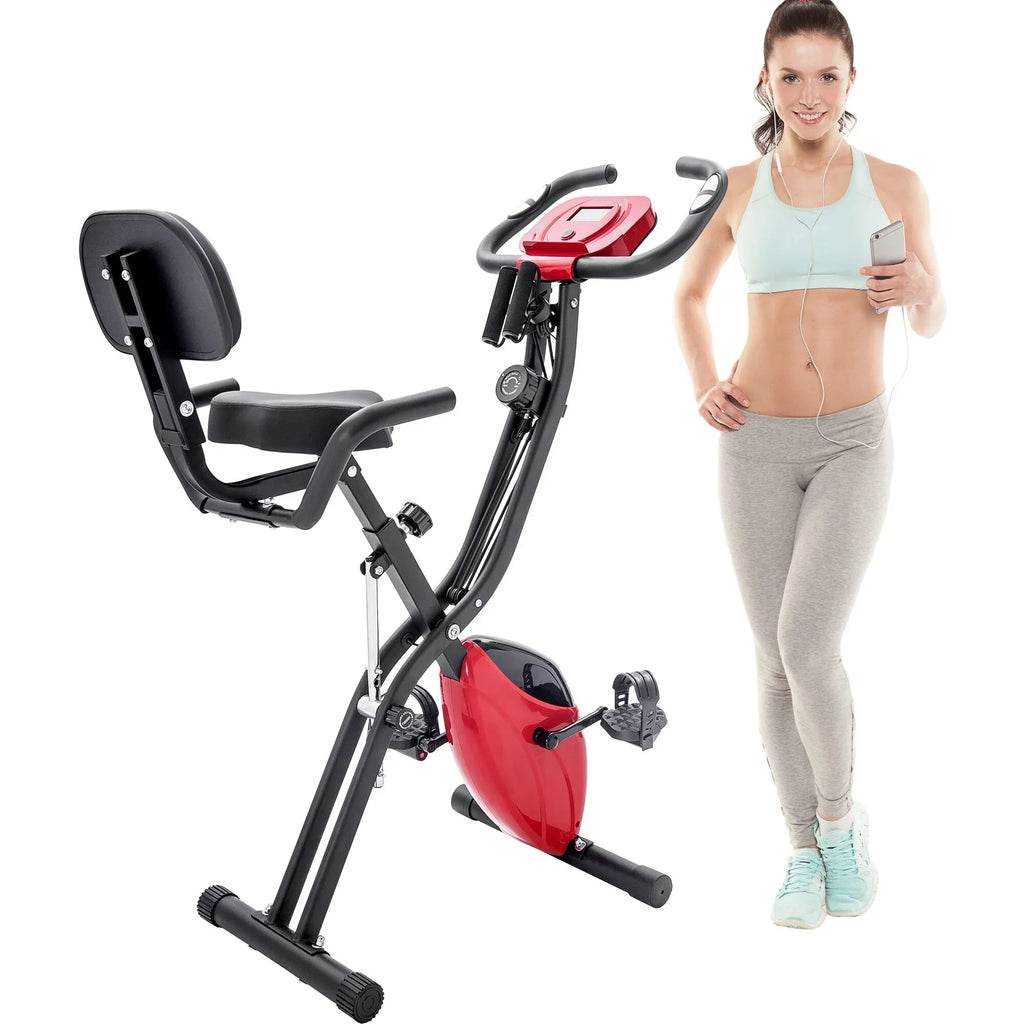 Folding Fitness -Bike with 10-Level Adjustable Resistance, Arm Bands Black