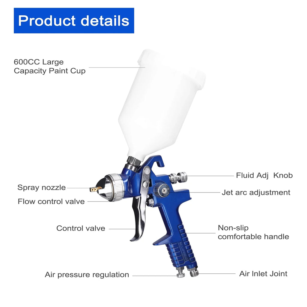 Pinnaco  Car Paint Spraying Tool Set, Large Capacity Air Sprayer, Stainless Steel Airbrush Kit, Auto Paint Repairing Device