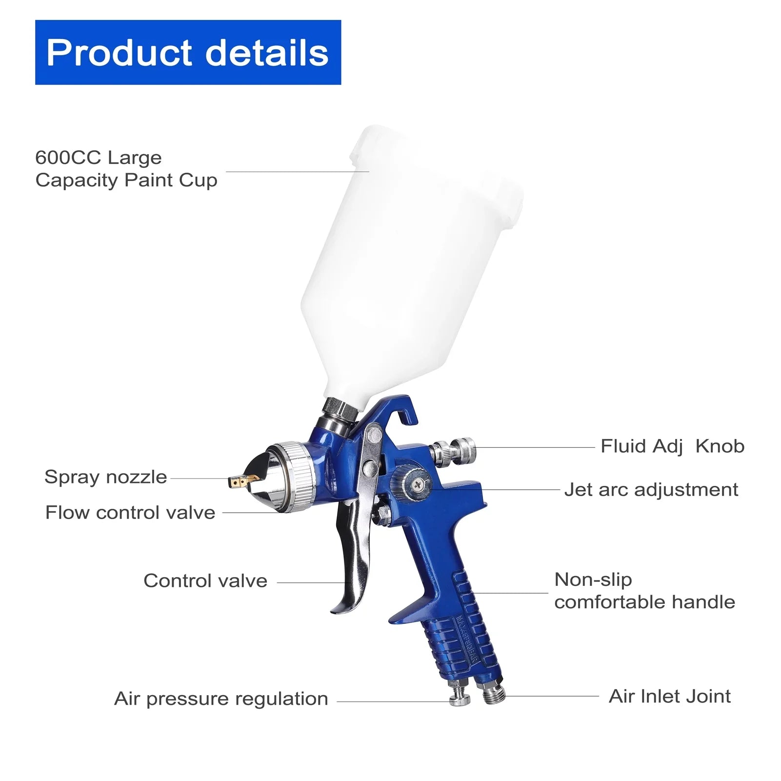 Pinnaco  Car Paint Spraying Tool Set, Large Capacity Air Sprayer, Stainless Steel Airbrush Kit, Auto Paint Repairing Device