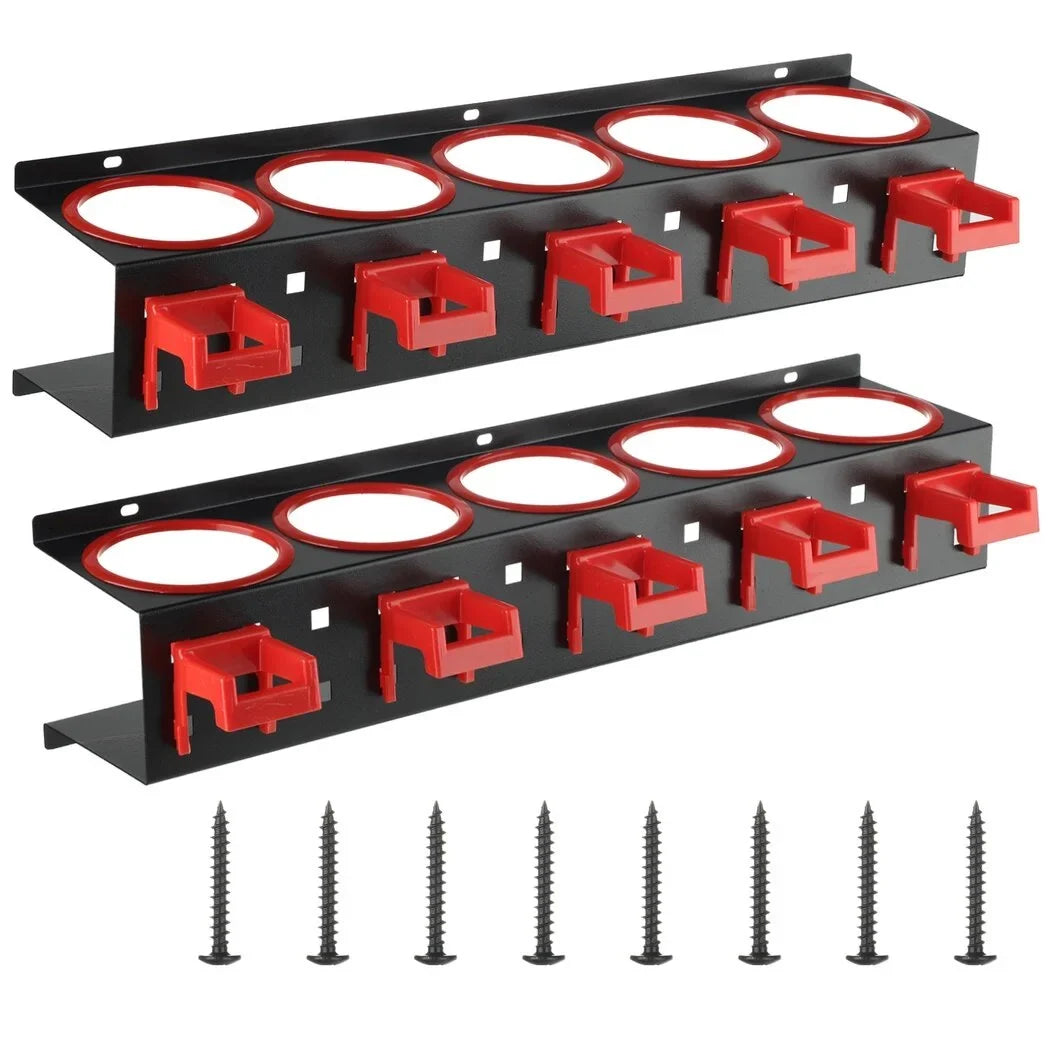 2Pcs Spray Bottle Storage Racks, Squeeze Bottle Holders, Wall Mount Organizers with 5 Holes & 5 Hooks, Auto Cleaning Detailing Tools Hangers, Car Beauty Shop Accessories