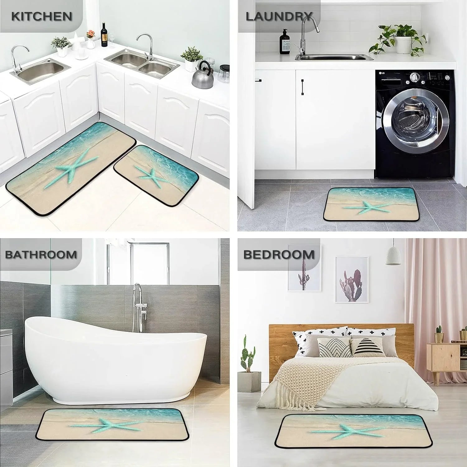 Ocean Beach Starfish Kitchen Mats and Rugs Sea Water Wave Floor Runner Area Rug Washable Carpet Perfect for Living Room Bedroom Entryway 20x28inches + 20x47inches Home Decor Gift