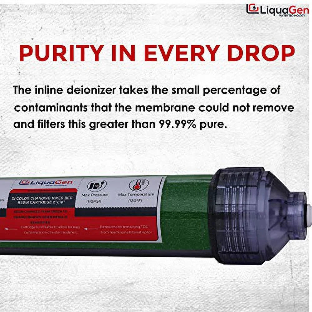 LiquaGen - 2 Pack Replacement Inline Deionization () Canisters for Universal / Systems - 1/4" Inlets | Engineered for Zero  Ultrapure Water | Easy Filter Change