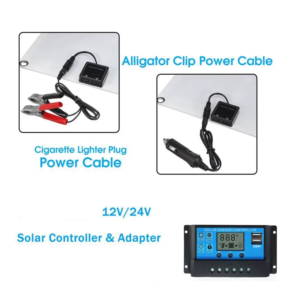 Nebublu 18V 25W Monocrystalline Solar Panel Kit with 12/24V 100A  Solar Controller, Dual  Cellphone Recharger, Waterproof Charging Plate for  Marine