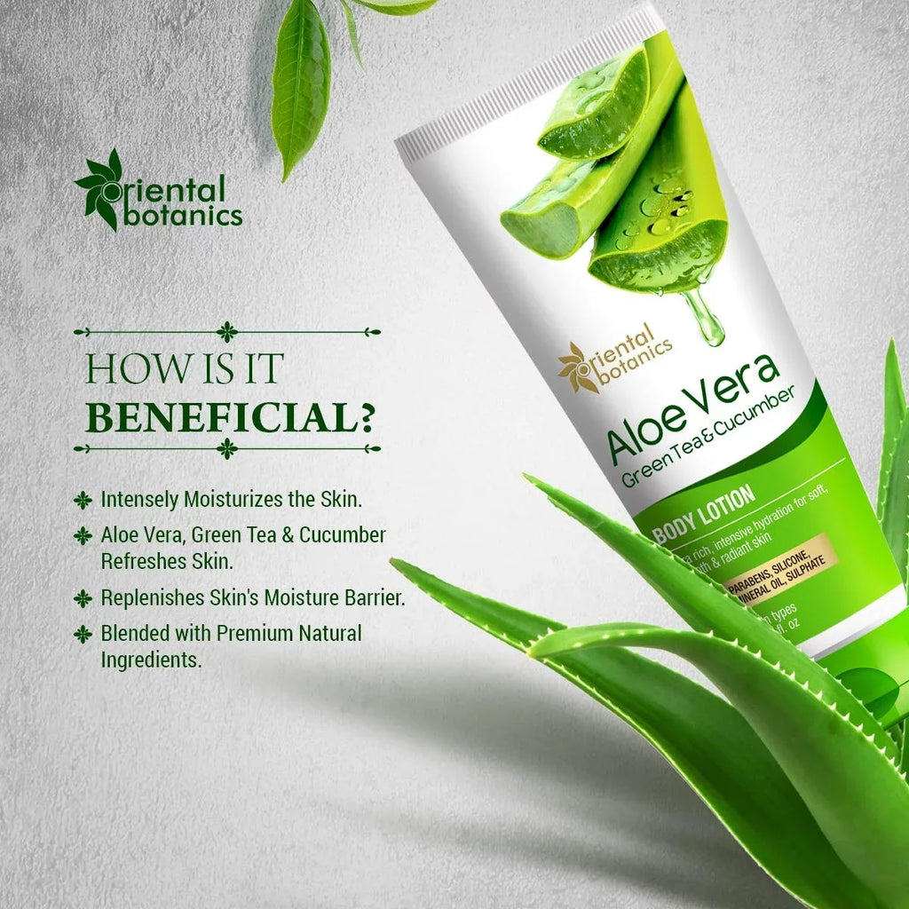 Oriental Botanics Aloe Vera, Green Tea & Cucumber Body Lotion | No Paraben &  - 200ml