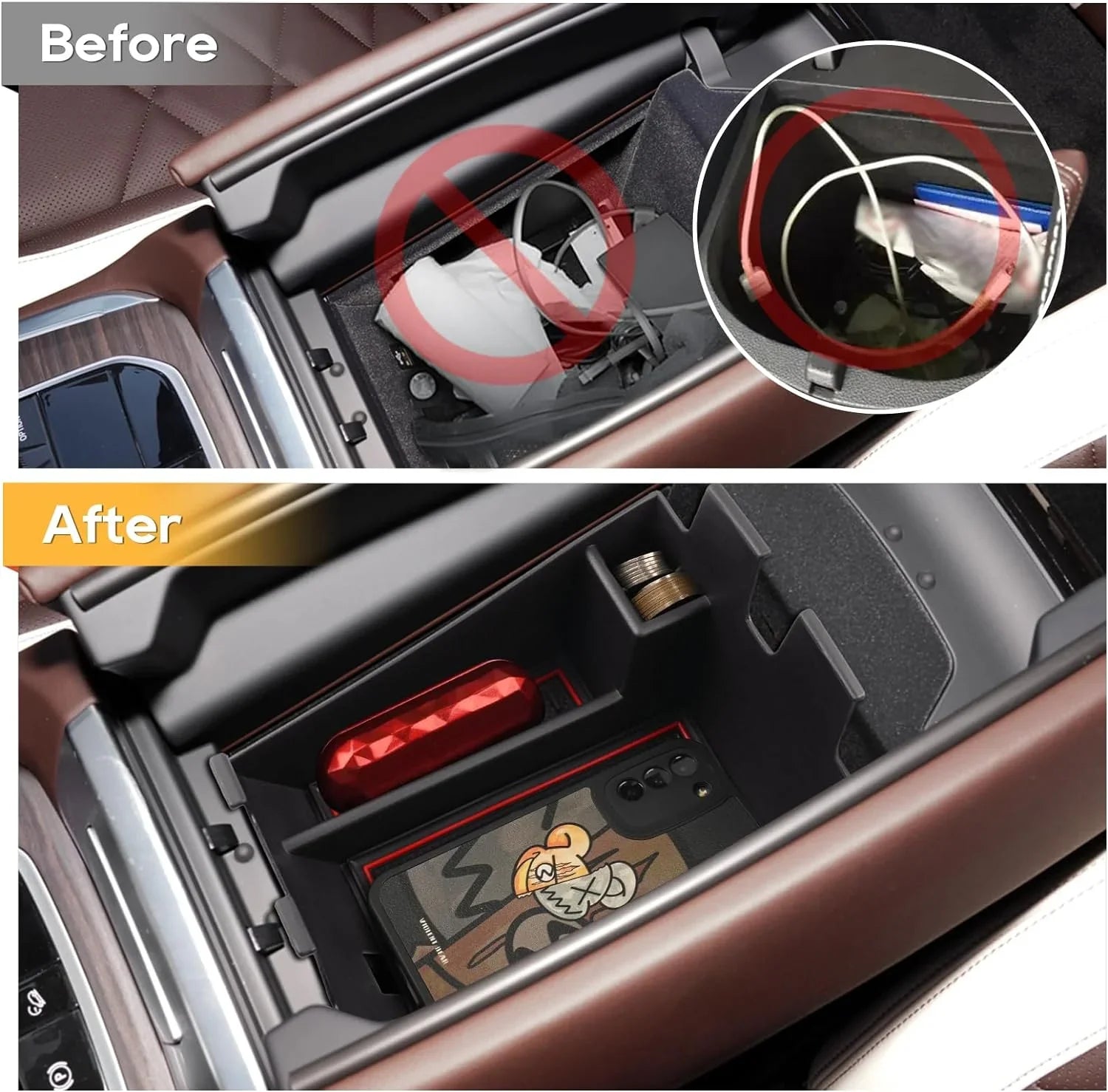 Center Console Organizer for 2019 2020 2021 2022+        Armrest Center Console Organizer Tray Accessories with Coin Sunglasses Holder Secondary Insert Storage Box for