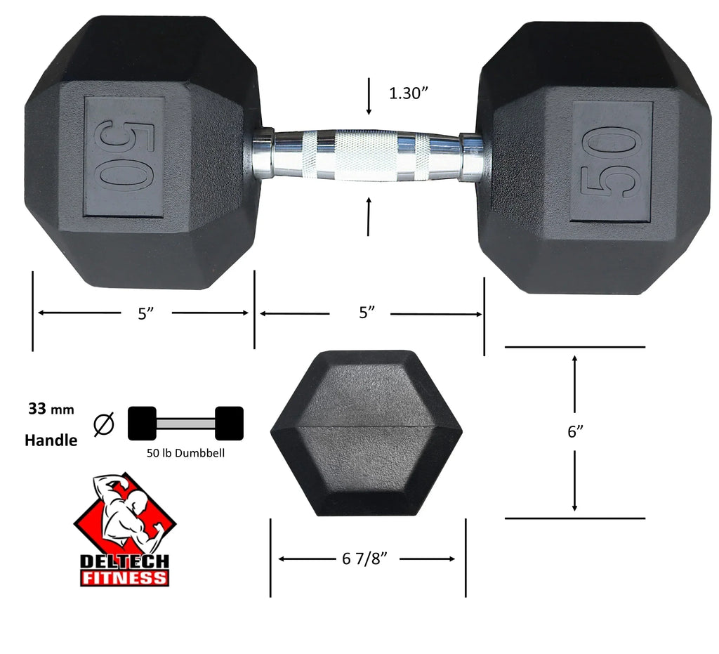 Deltech Fitness 50 lb Rubber Dumbbell Pair (-050)