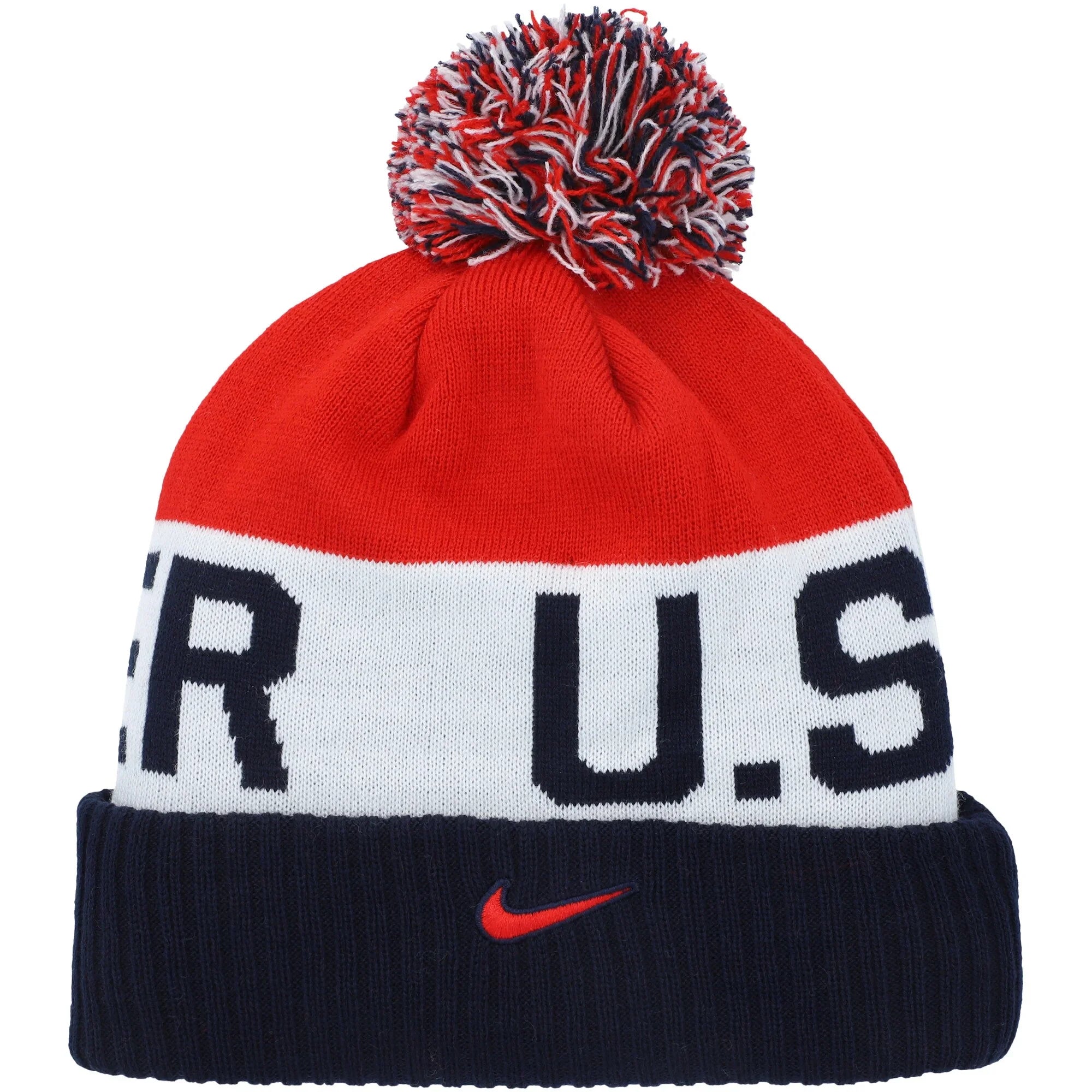 Men's Nike Navy/Red  Classic Stripe Cuffed Knit Hat with Pom