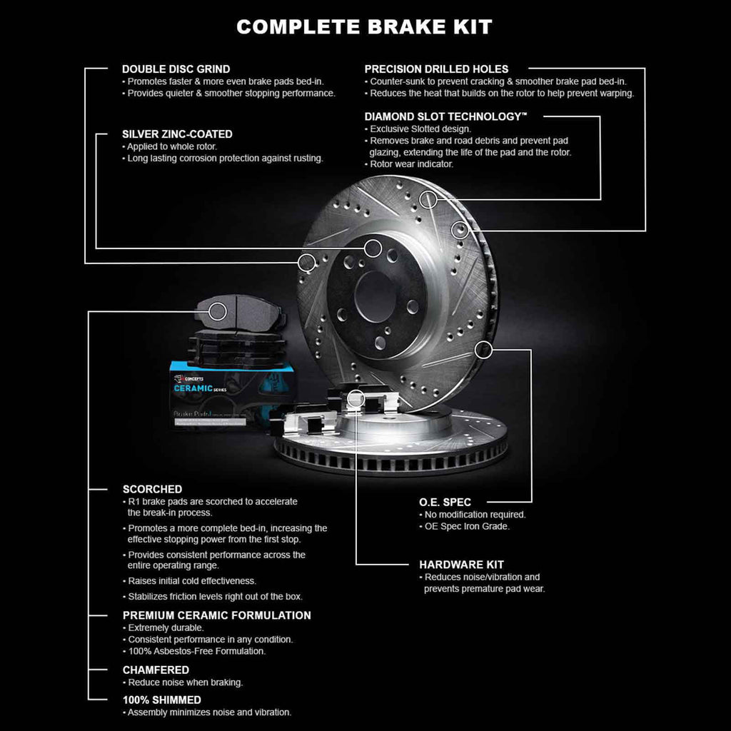 Concepts Front Brakes and Rotors Kit |Front Brake Pads| Brake Rotors and Pads| Ceramic Brake Pads and Rotors |Hardware Kit -45032