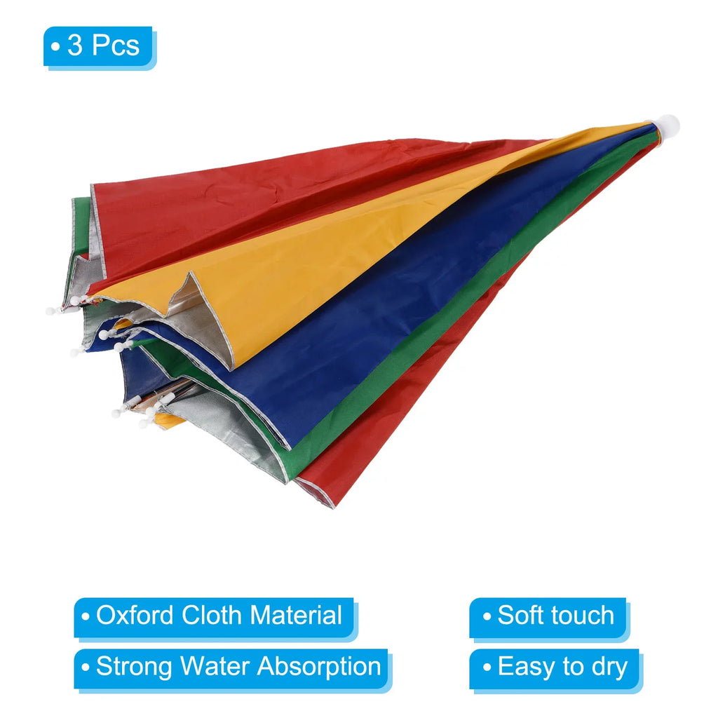 Uxcell  27.2" Umbrella Hat, 3Pcs Oxford Fabric Folding Single Layer Sun Rain Cap with Head Strip, Multicolor