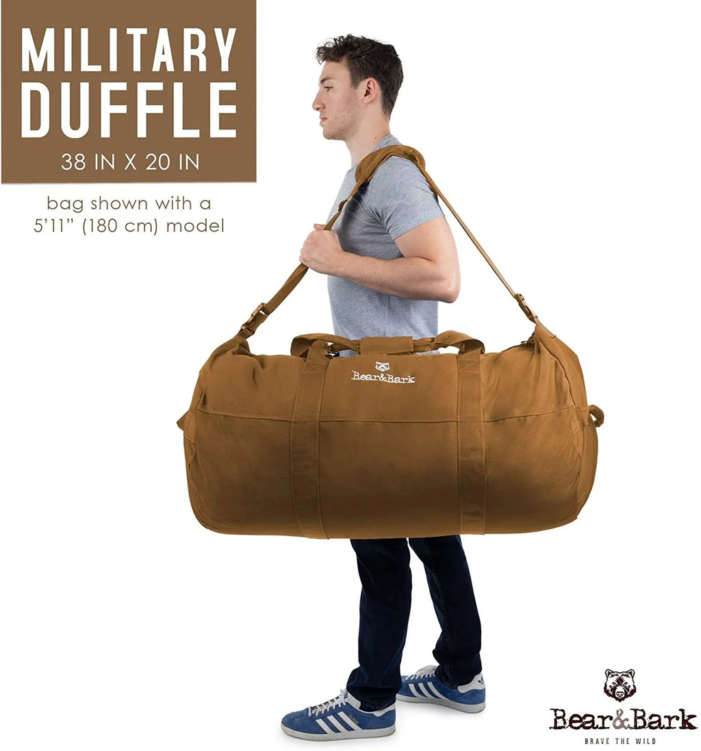 Very Large Duffle Bag  Desert Brown 38x20 - 195.6L - Canvas Military and Army Cargo Style Duffel Tote for Men and Women College Student, Gym, Backpacking, Travel Luggage and Storage Shoulder Bag