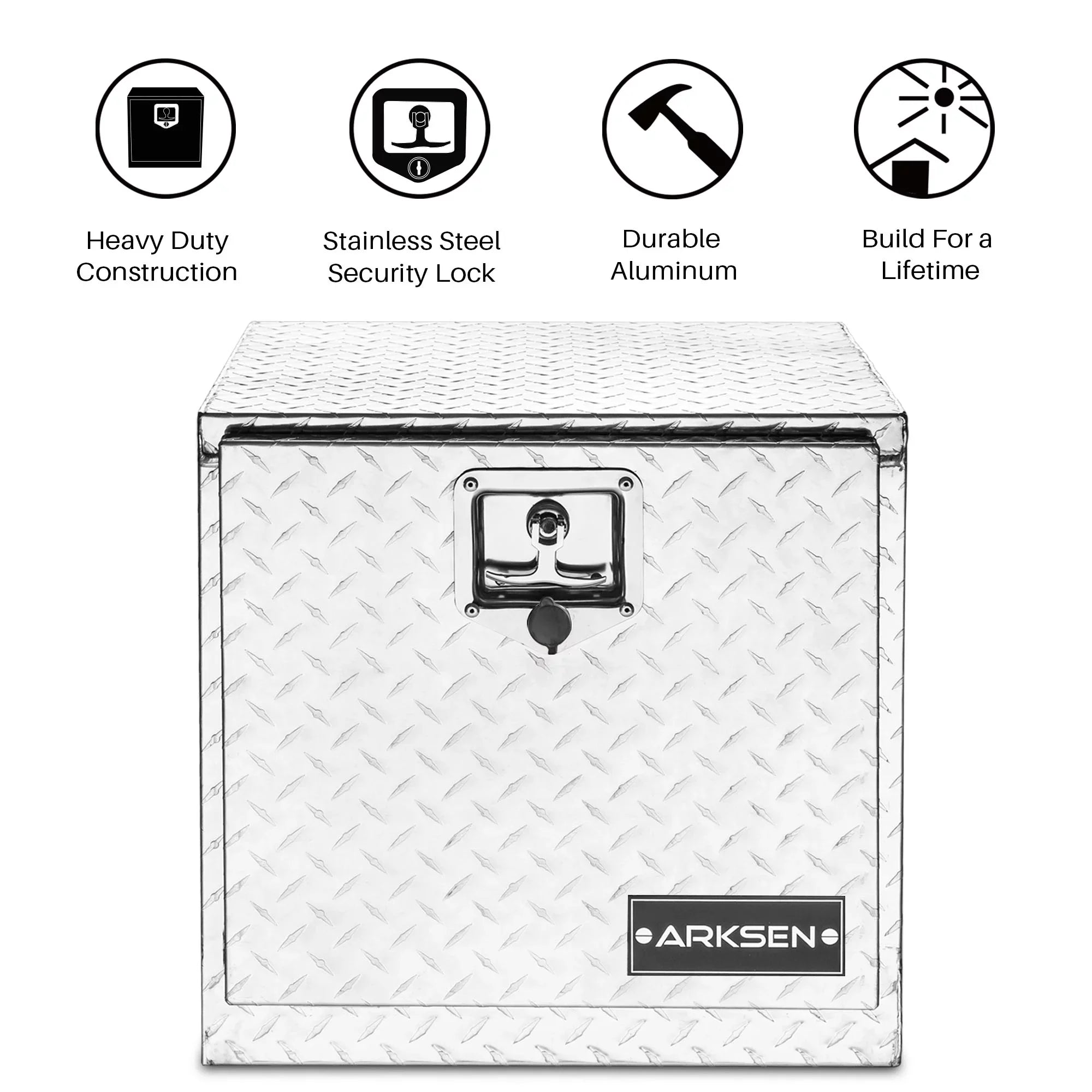 18" Aluminum Truck Underbody Diamond Plate ToolBox w/ -Handle Latch Durable Pickup Trailer Storage Organizer Tool Box Key Lock, Silver