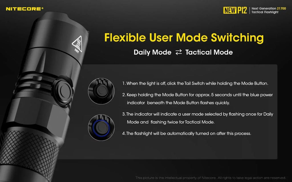 Combo: Nitecore New  Version Tactical  Flashlight -  -   - 1200 Lumens w/ Pressure Switch