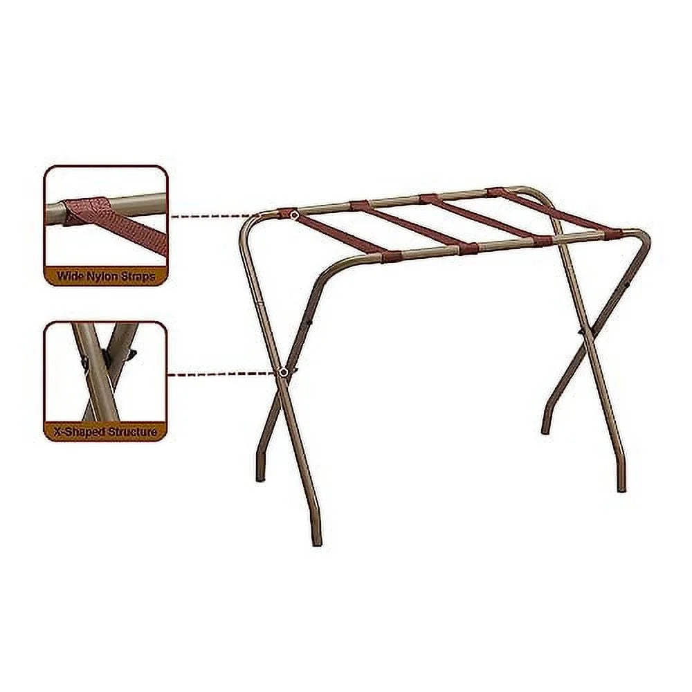Kings Brand Furniture - Foldable Metal Luggage Rack Suitcase Stand for Guest Room, Hotel, Bedroom Gold Finish