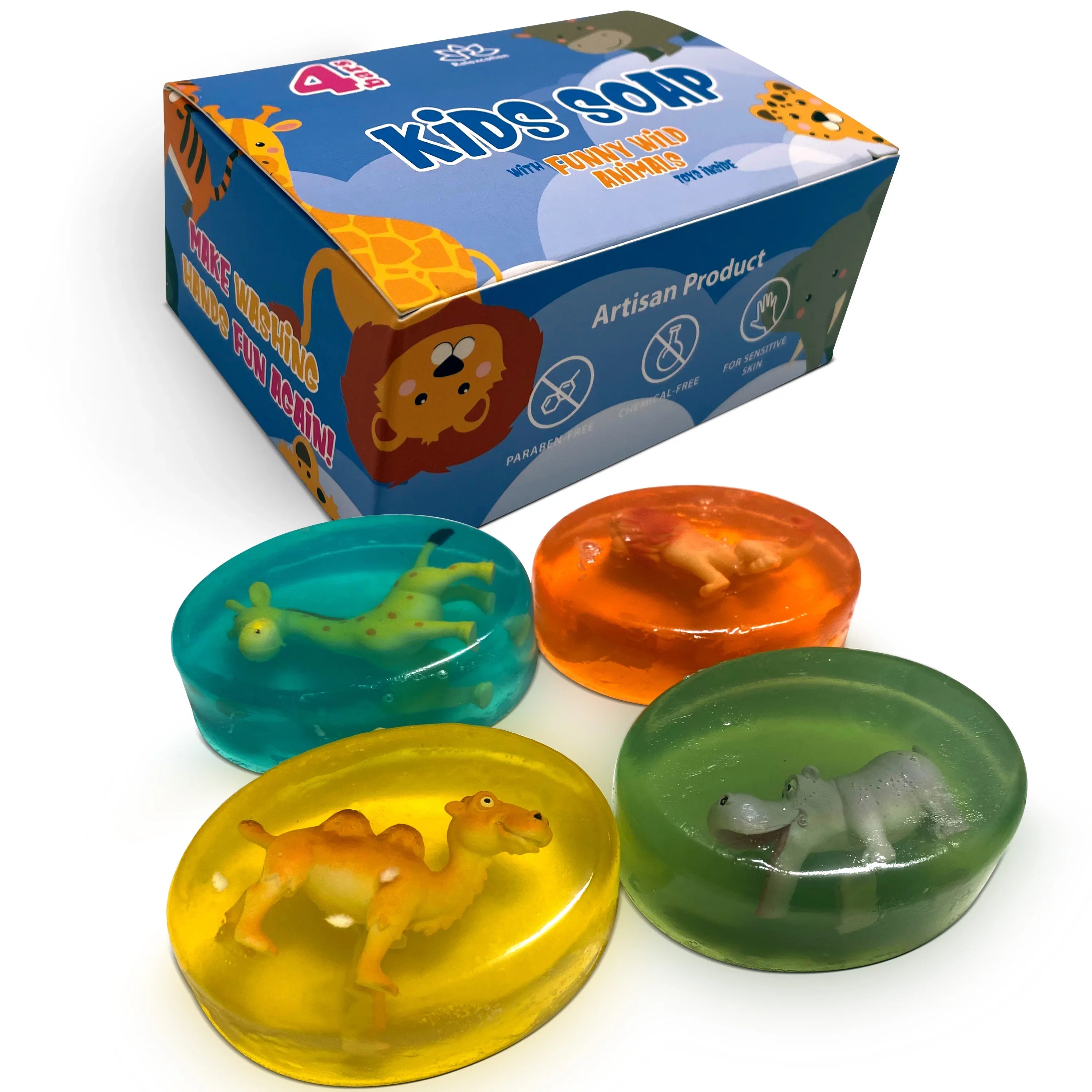 Kids Soap with Toys Inside Funny Animals Surprise Glycerin Soap Bar Collect All 12 Wild Animals Toys Moisturizing Handmade in  Natural and Safe by Relaxcation 4 Set