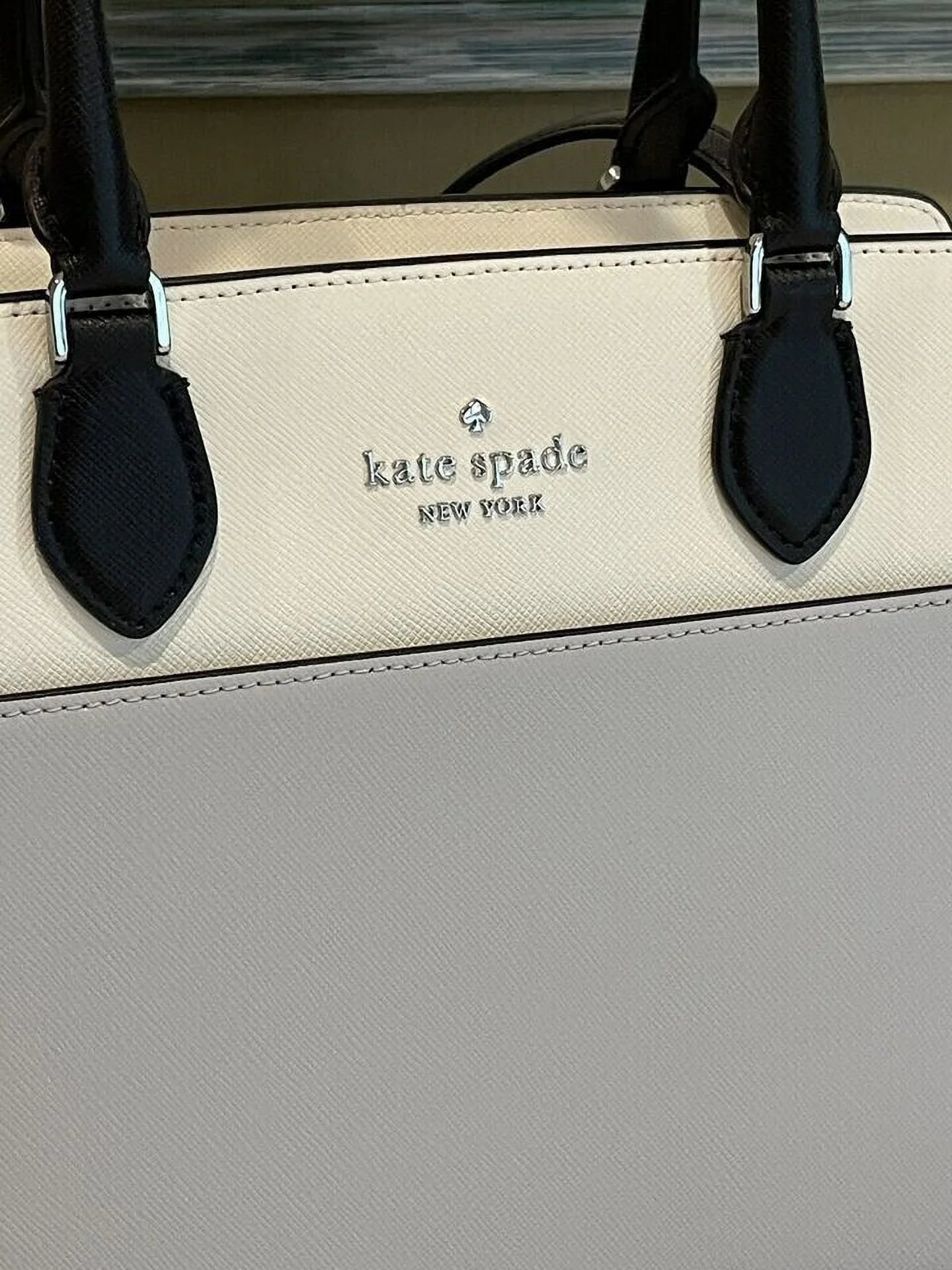 Kate Spade Madison Medium Platinum Grey Colorblock Leather Satchel Bag Purse