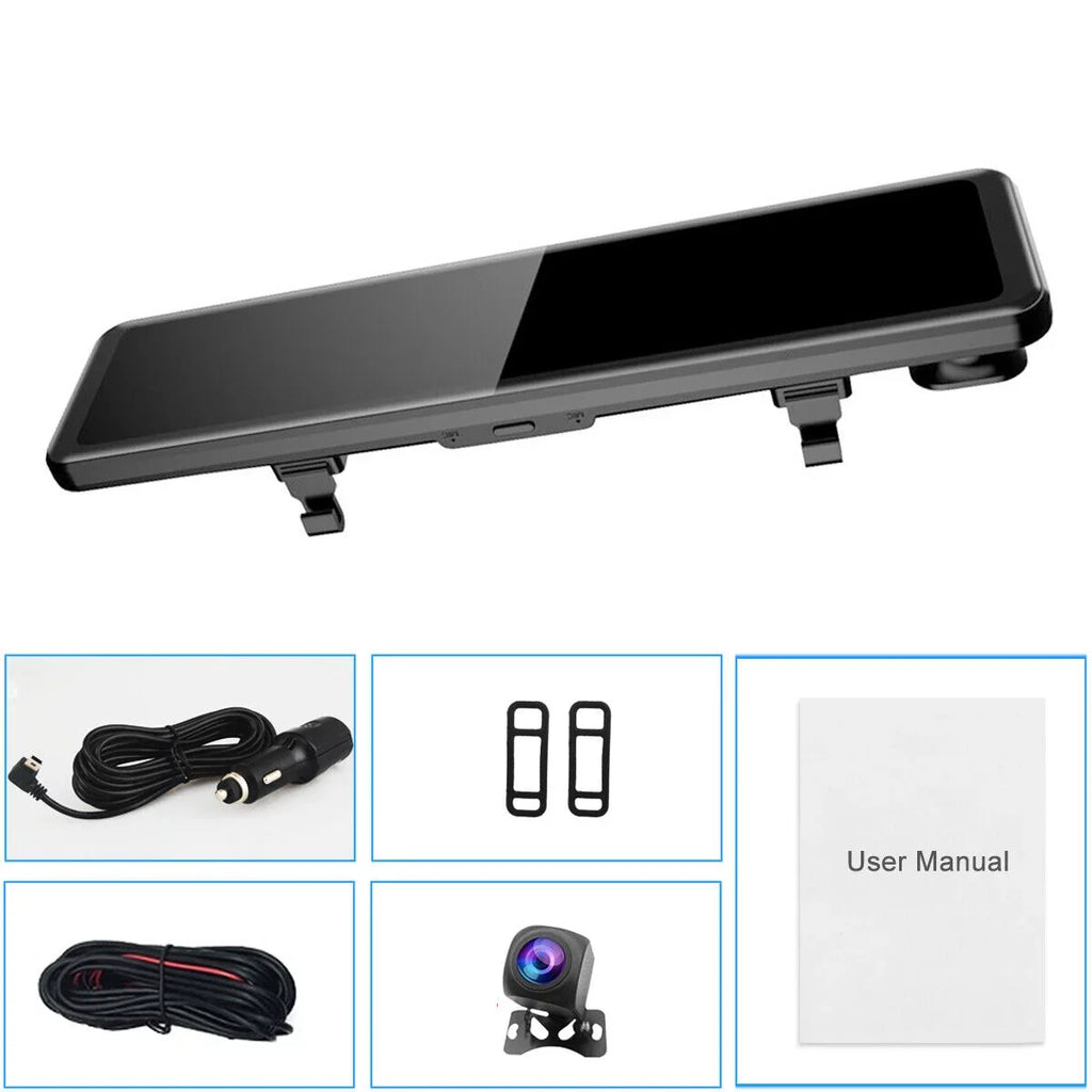 Ele-mall 4K Car Mirror Dash Cam 12" Dual Camera Front and Rear Backup Camera Super Night Vision, Parking Monitoring, Reversing Assistance