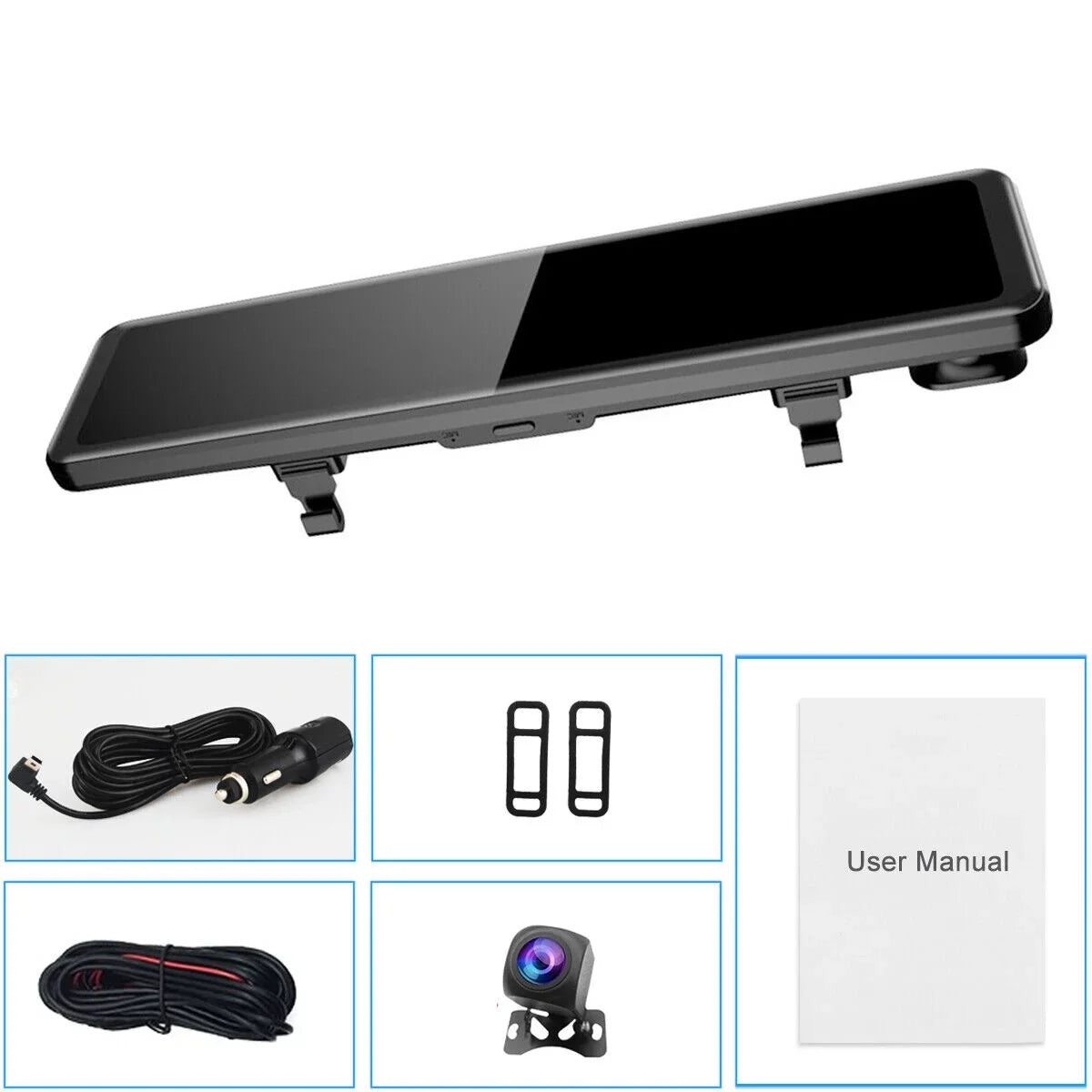 Ele-mall 4K Car Mirror Dash Cam 12" Dual Camera Front and Rear Backup Camera Super Night Vision, Parking Monitoring, Reversing Assistance