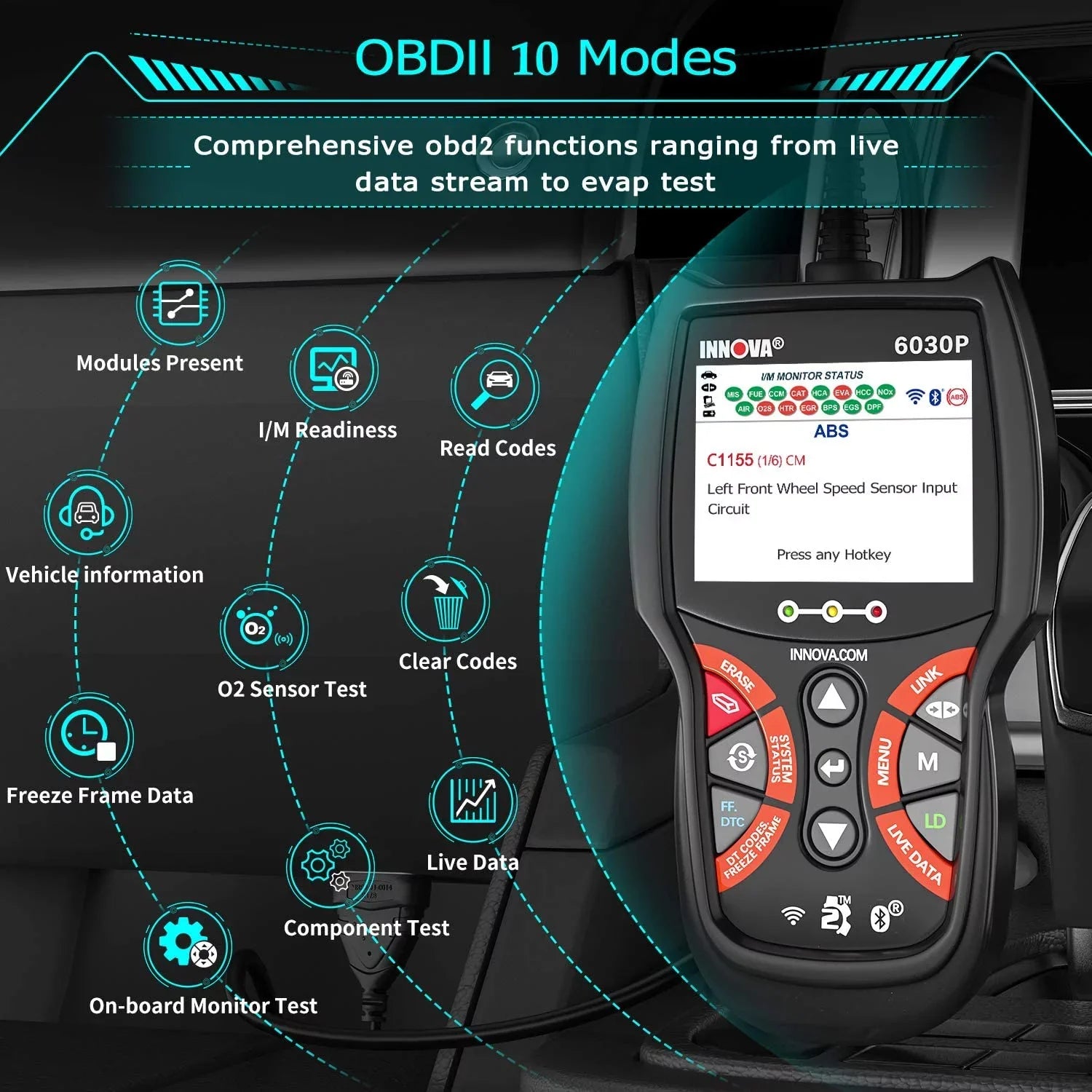 Innova 6030P Car Code Reader Scan Engine  Diagnostic Tool Live Data Battery Alternator Test  Scanner Automotive Scanner Car Scan Tool Read Clean Codes Turn off MILs Auto Analyzer for 12V Cars
