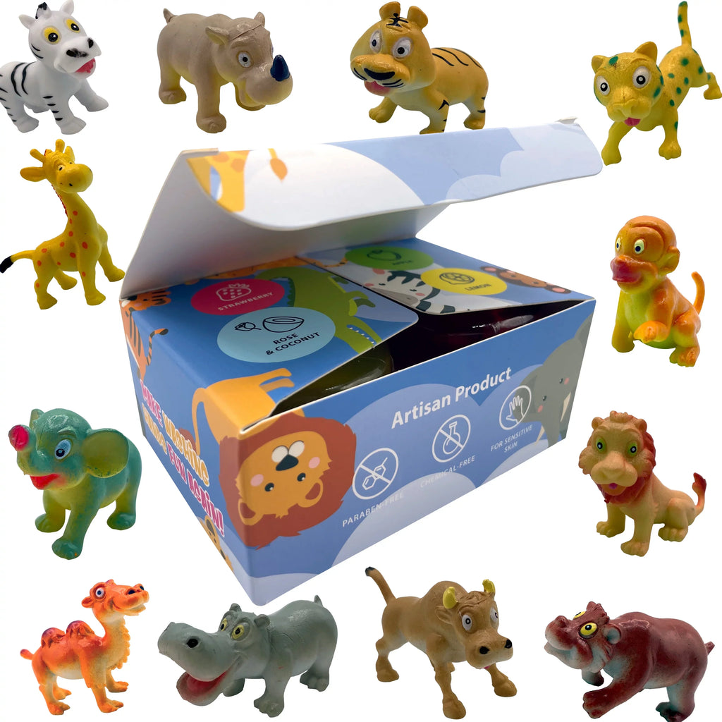 Kids Soap with Toys Inside Funny Animals Surprise Glycerin Soap Bar Collect All 12 Wild Animals Toys Moisturizing Handmade in  Natural and Safe by Relaxcation 4 Set