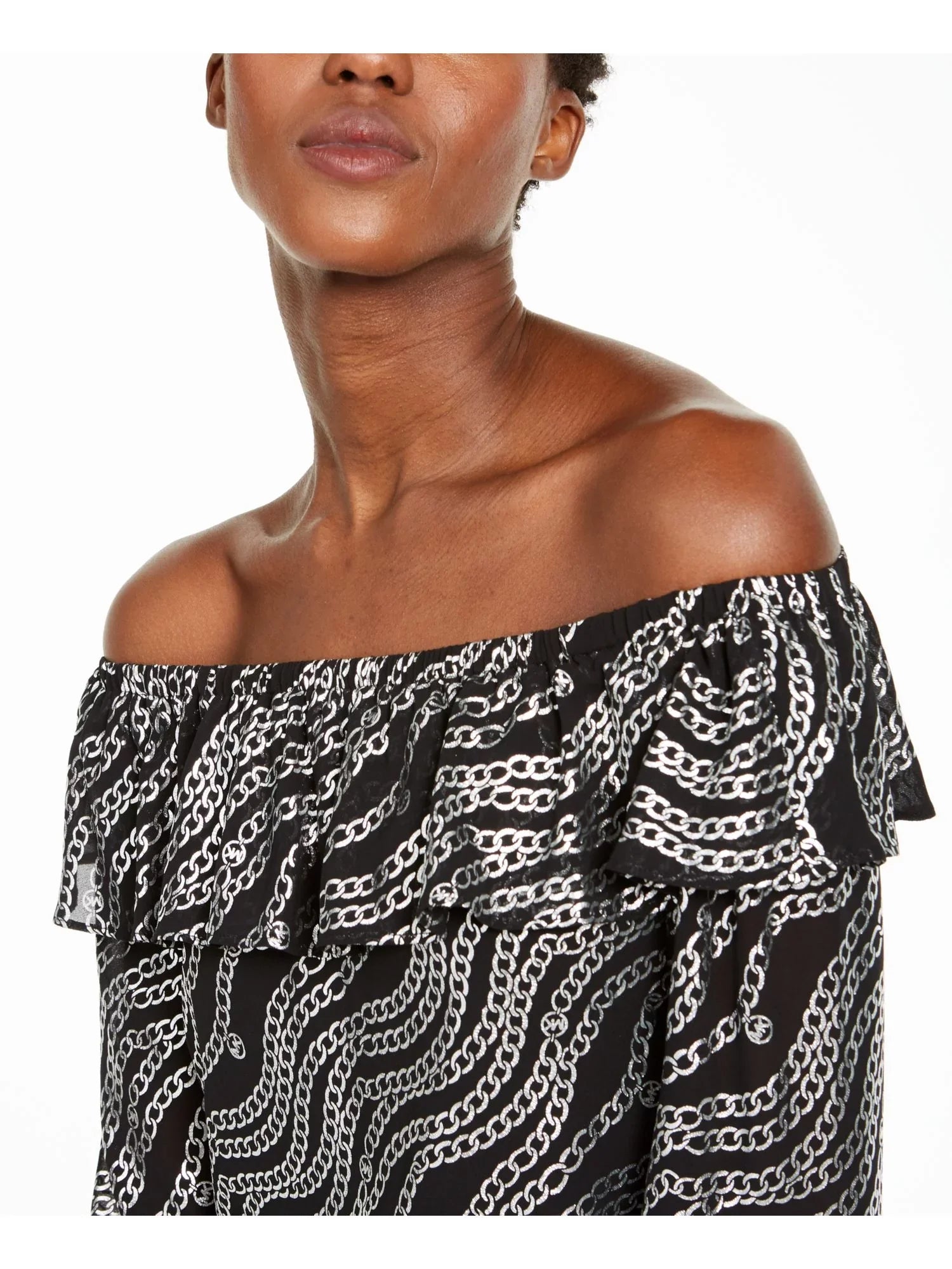 Womens Black Off Shoulder Evening Peasant Top