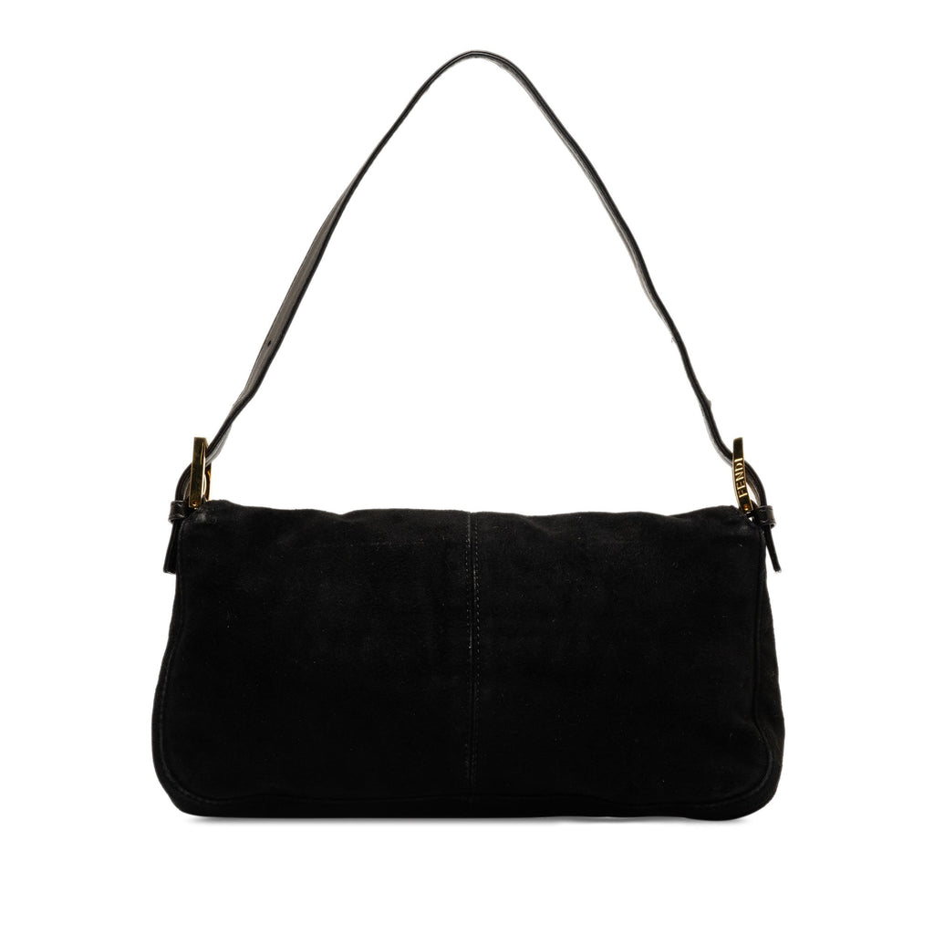 Pre-Owned Authenticated Fendi Baguette Suede Leather Black Shoulder Bag Unisex (Good)