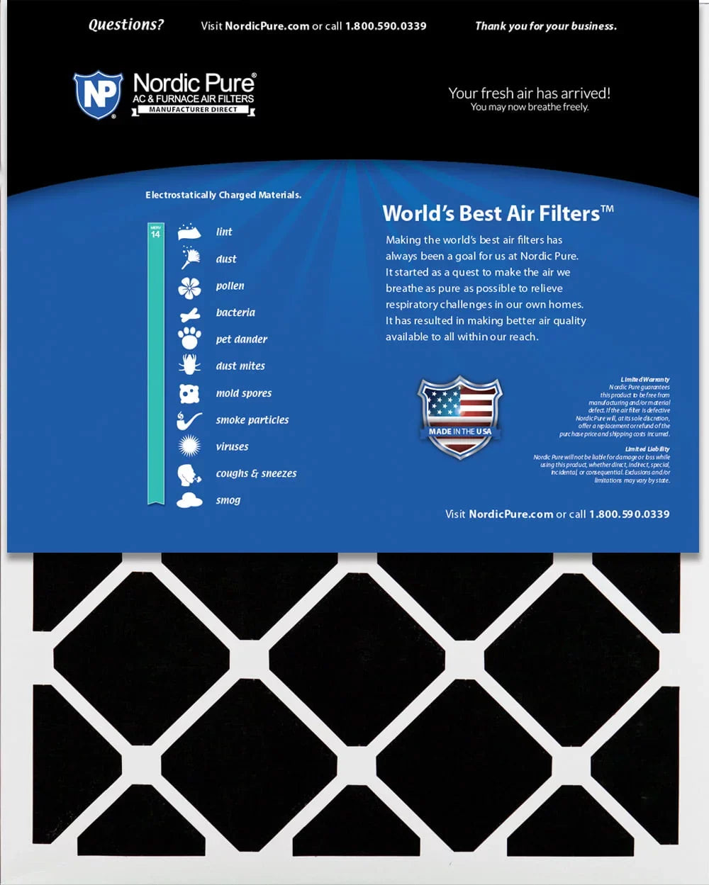 Nordic Pure 24x30x2 Pleated Air Filters  14 Plus Carbon 3 Pack
