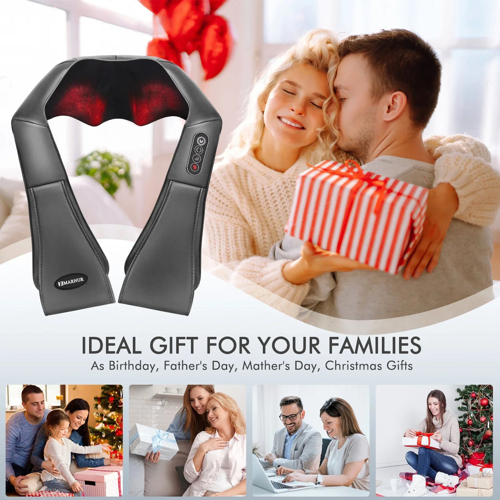 Neck and Shoulder Massager, Deep Kneading Massager with Heat for Full-body, Gray