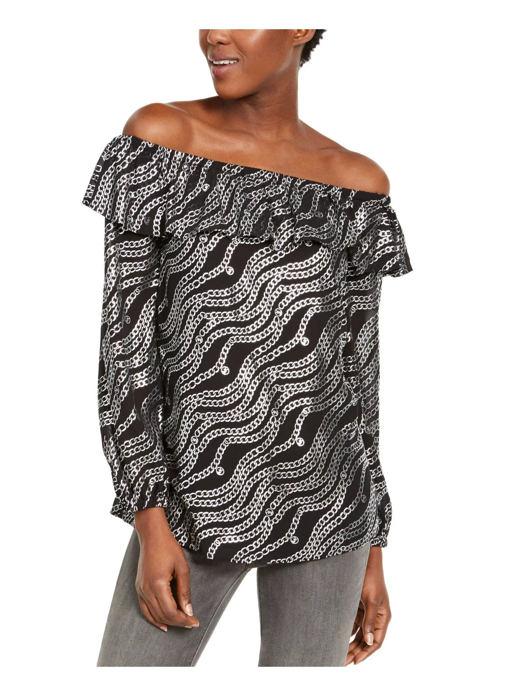 Womens Black Off Shoulder Evening Peasant Top